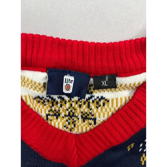 New 2019 Miller Lite Beer Holiday Ugly Christmas Sweater Vest with Reindeer - Picture 4 of 7